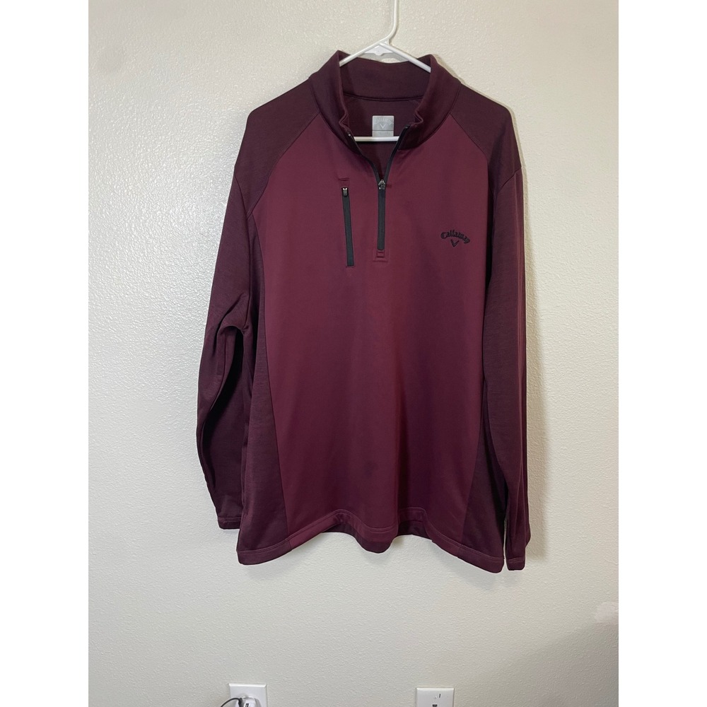 Callaway Mens XXL Quarter Zip Pullover Burgundy Good Golf‎ Performance Mock Neck